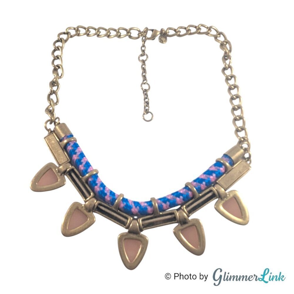 J.Crew Maximalist Statement Necklace – Gold Tone with Braided Cord & Resin Drops - Picture 7 of 13